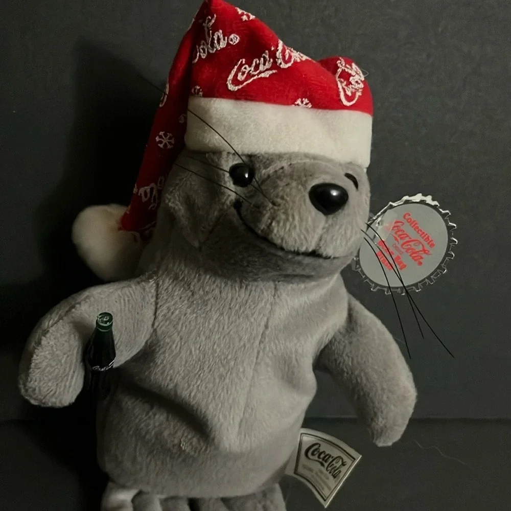 Coca-Cola Collectible Plush Seal Bean‎ Bag Christmas Hat Coke Bottle New